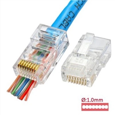 Cat5e passt durch einen RJ45 -Stecker