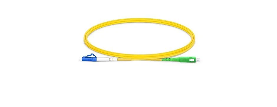 This fiber patch cord has different ends-LC/UPC and SC/APC-though matching connectors are also common This fiber patch cord has different ends-LC/UPC and SC/APC-though matching connectors are also common
