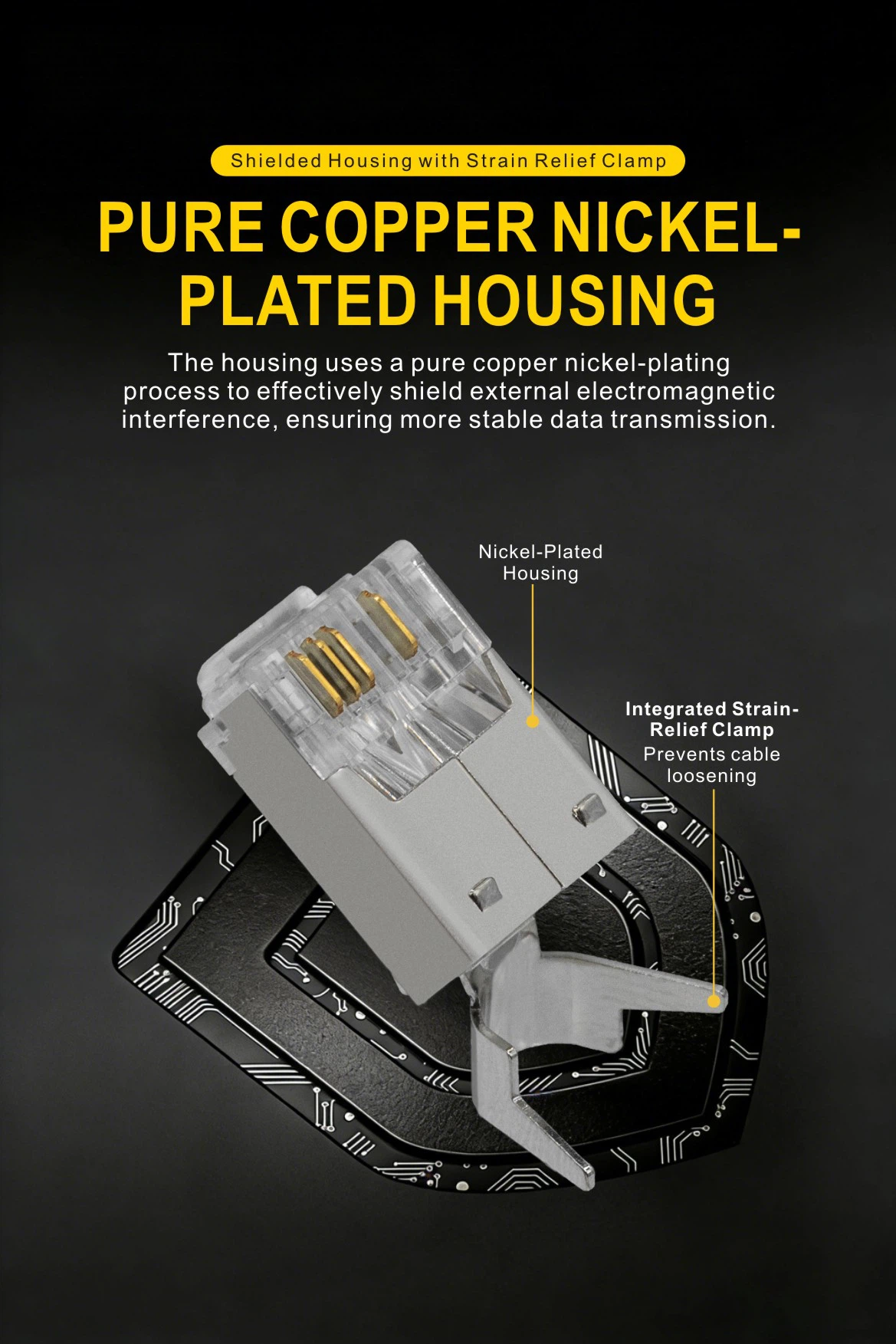 Side profile view of the compact short-body design of the Cat5e industrial ethernet plug, engineered for space-constrained installations. Side profile view of the compact short-body design of the Cat5e industrial ethernet plug, engineered for space-constrained installations.