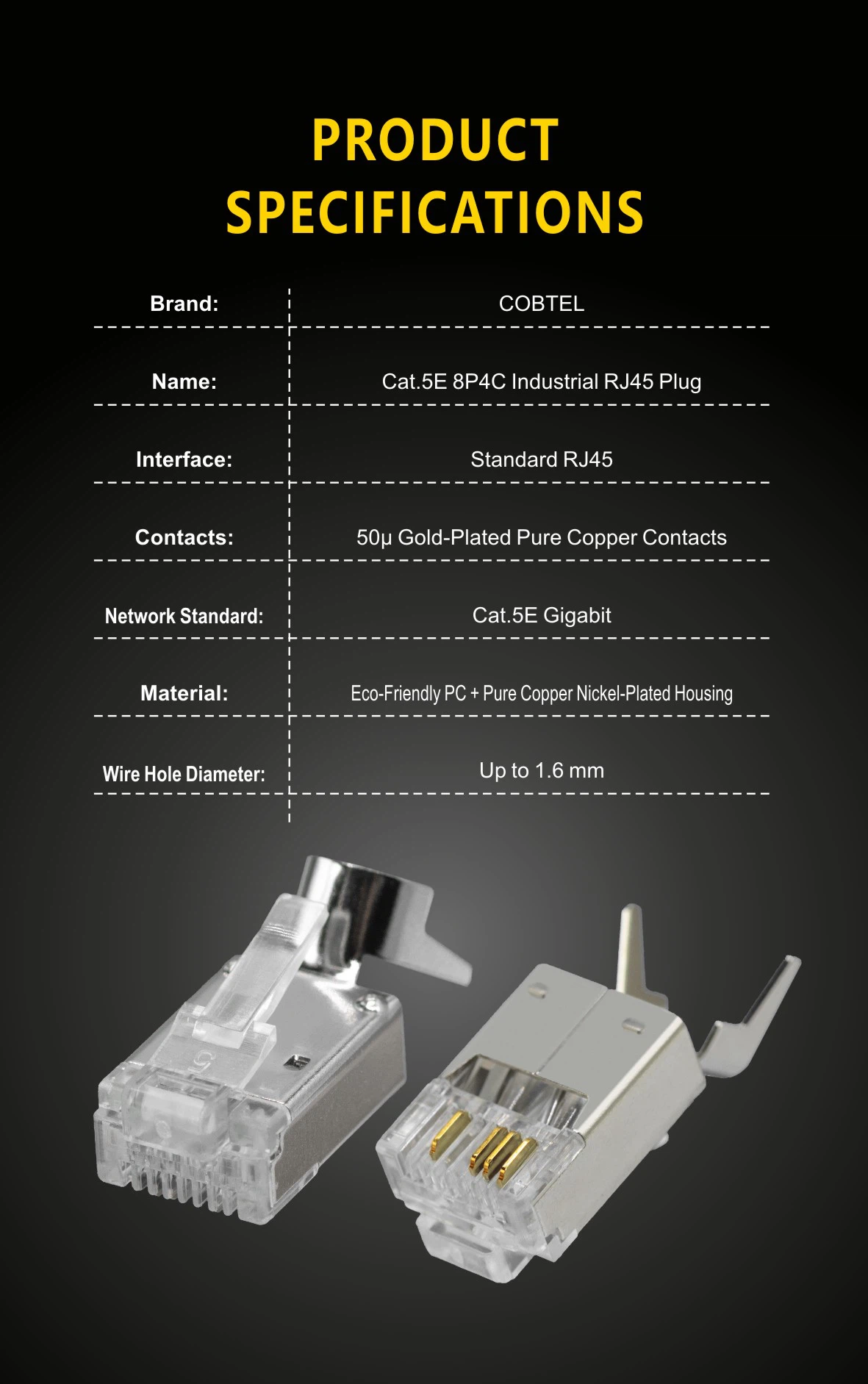 Fully terminated short-body industrial Cat5e shielded connector fitted with a matching snag-less boot, plugged securely into a network switch port. Fully terminated short-body industrial Cat5e shielded connector fitted with a matching snag-less boot, plugged securely into a network switch port.