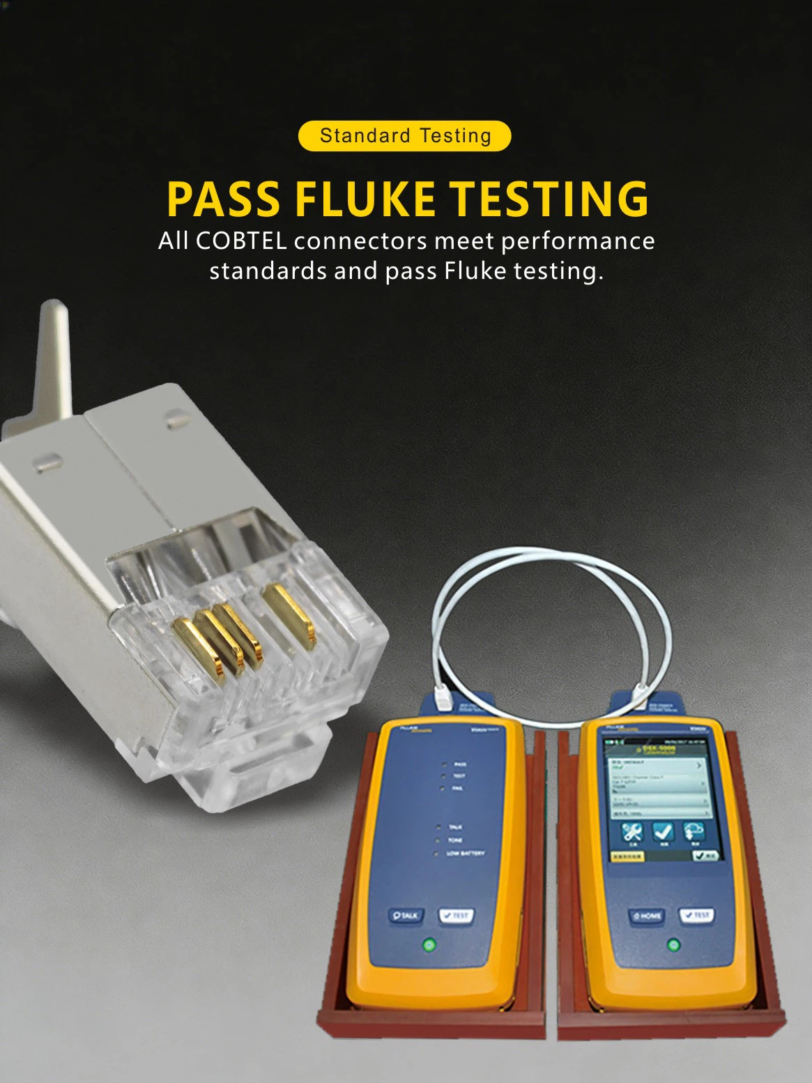 Extreme close-up illustrating the triple-fork 3-prong contact blade design that provides a secure gas-tight grip on Cat5e wires. Extreme close-up illustrating the triple-fork 3-prong contact blade design that provides a secure gas-tight grip on Cat5e wires.