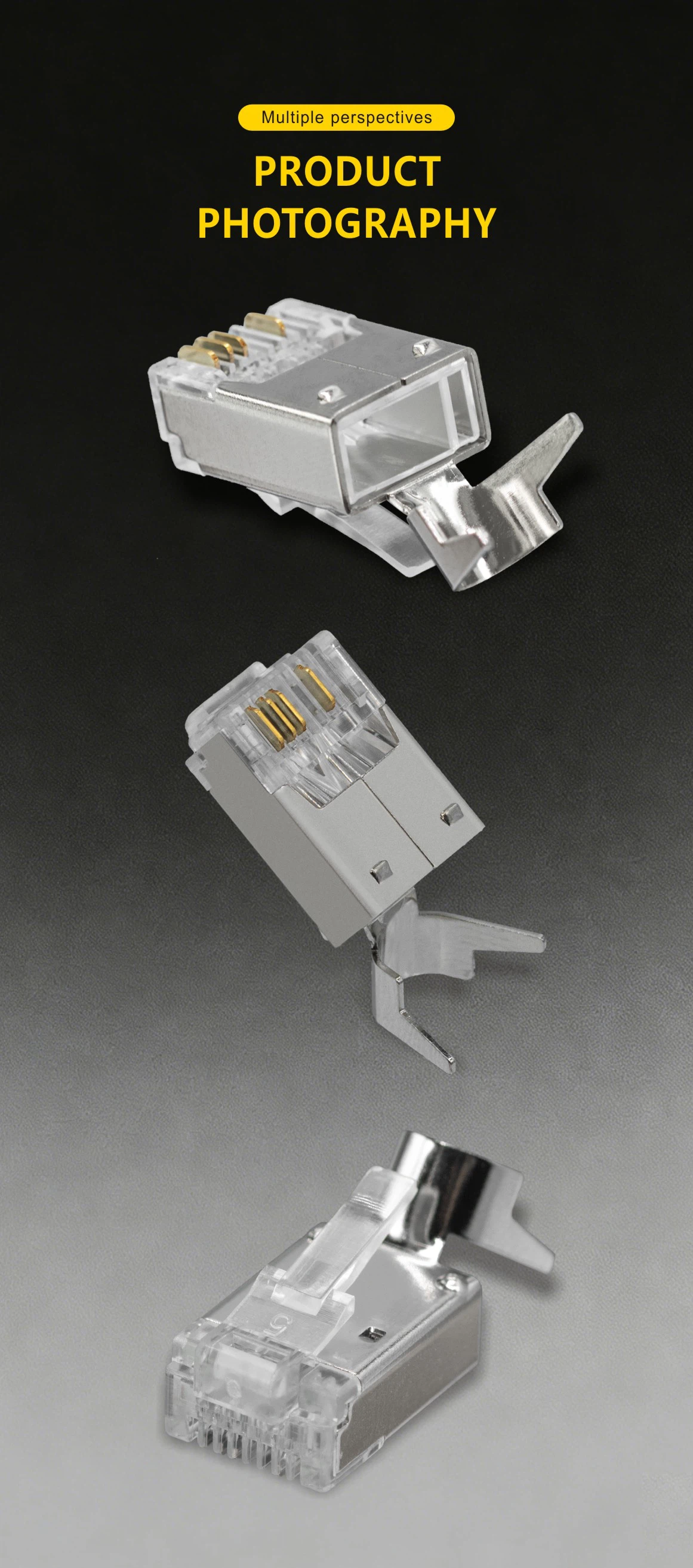 Demonstration of the reinforced flexible polycarbonate latch arm on the Cat5e connector, designed to withstand repeated bending without breaking. Demonstration of the reinforced flexible polycarbonate latch arm on the Cat5e connector, designed to withstand repeated bending without breaking.