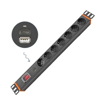 1U EU Norm Aluminiumlegierung Power 7- Way Distribution Unit Cabinet Socket